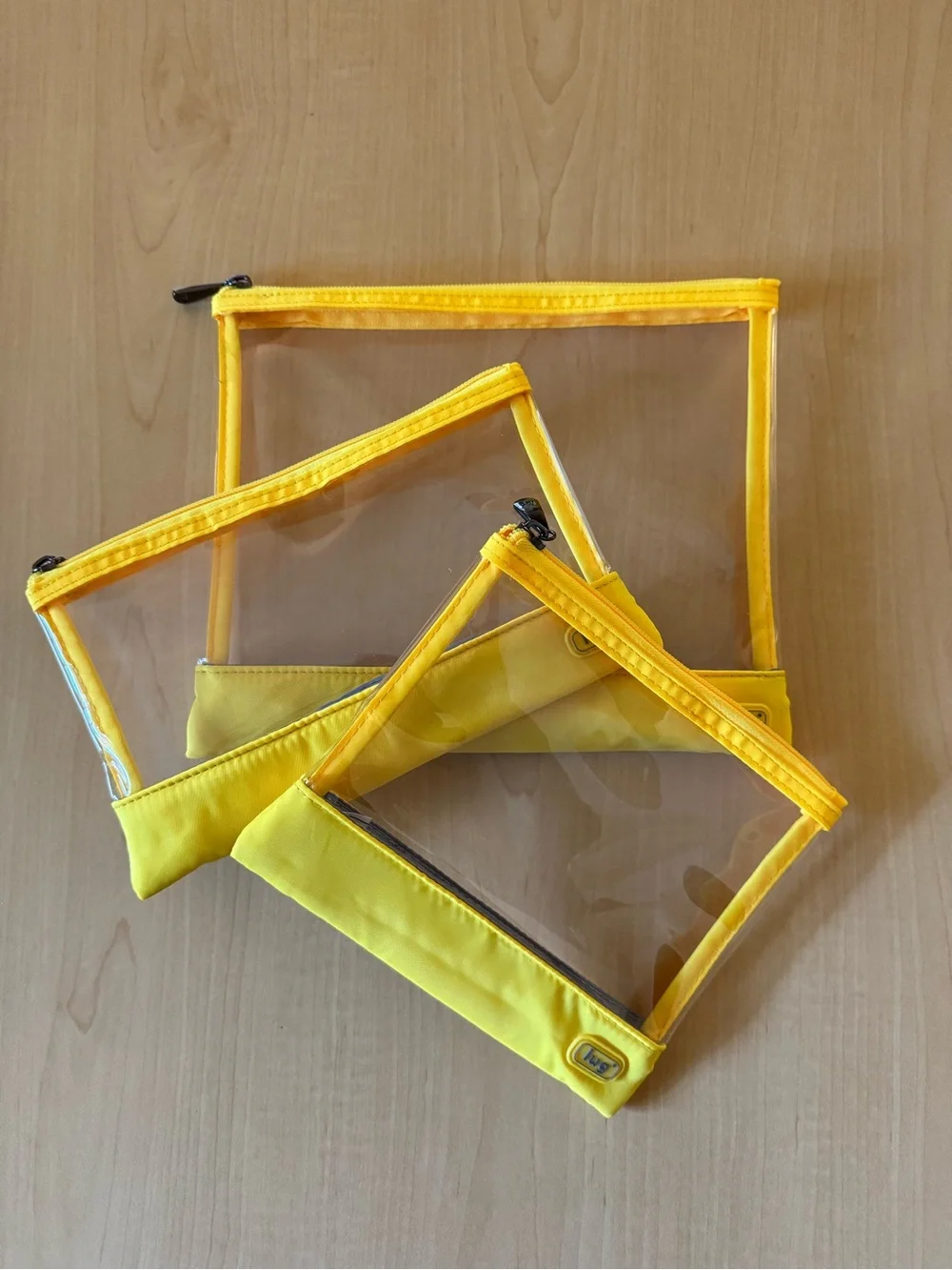 Lug Set of 3 Clearview Envelope Transport Pouches Bright Yellow NWOT